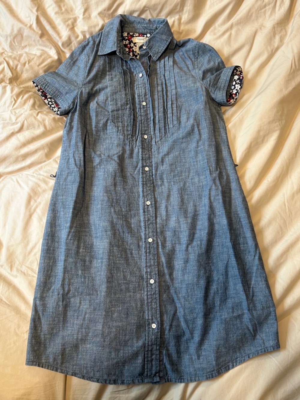 Lands' End Canvas Chambray Shirt-Dress with Floral Lining